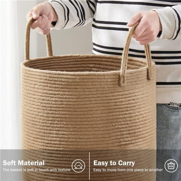 Large Jute Rope Laundry Basket 58L Tall Woven Hamper Storage for Bedroom - Picture 4 of 8